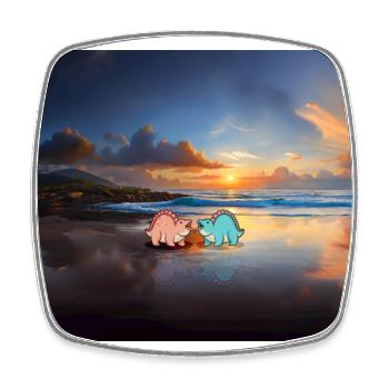 hugadino, dinos on the beach, cute dinosaur - Square fridge magnet - white - Front