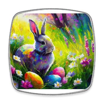 Lapin de Pâques dans une prairie printanière - Magnet carré - blanc - Devant