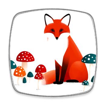 Fuchs mit Pilzen - Viereckiger Kühlschrankmagnet - Weiß - Vorne