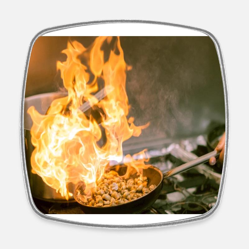 Flaming Culinary Adventure - Square fridge magnet - white