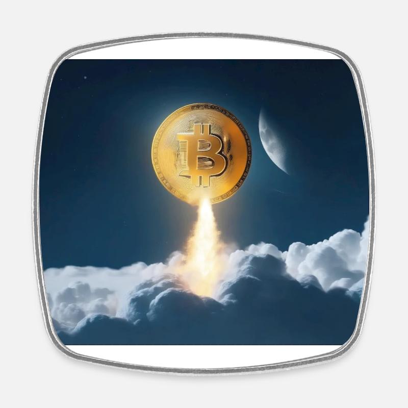 Bitcoin flies to the moon - Square fridge magnet - white