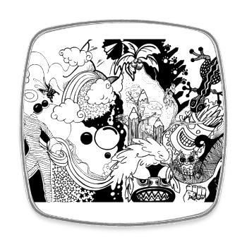 Dessin en noir et blanc - Magnet carré - blanc - Devant
