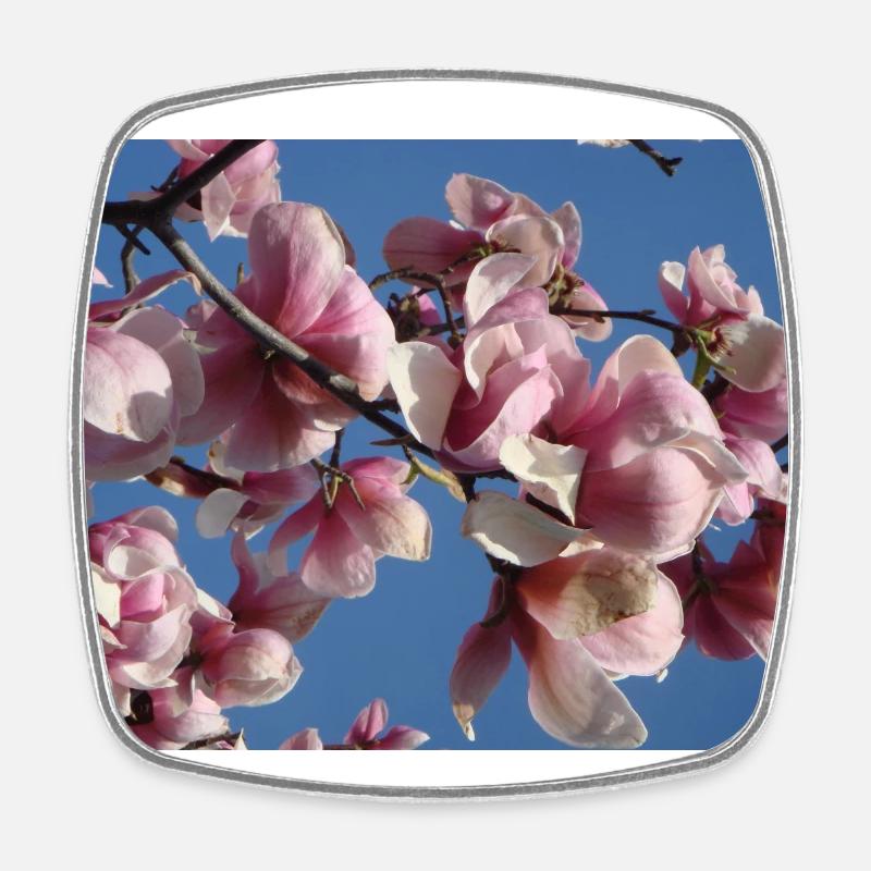 Branches de magnolia rose au printemps - Magnet carré - blanc