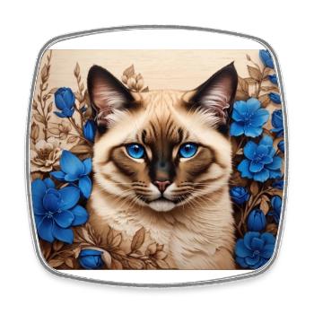 chat fleurs bleues - Magnet carré - blanc - Devant