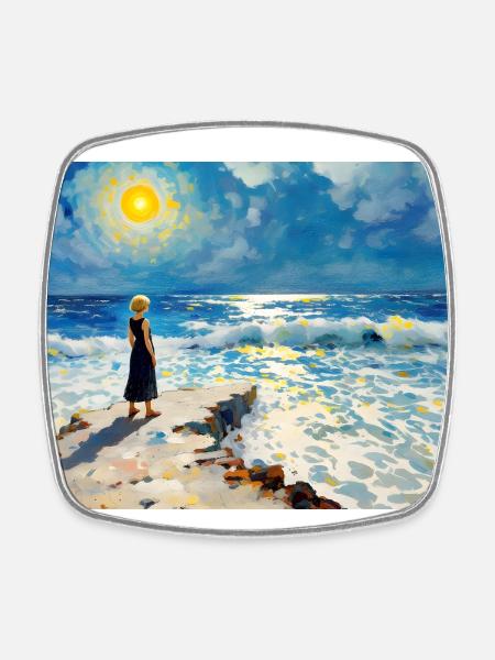 Mom on the Beach 12 - Square fridge magnet - white