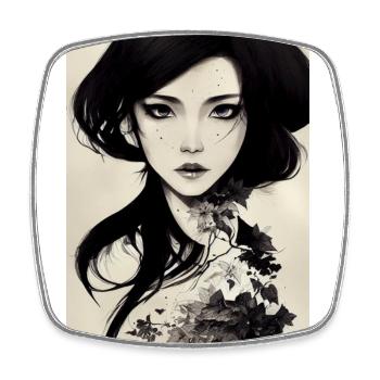 Femme japonaise peinte à l’encre noire - Magnet carré - blanc - Devant