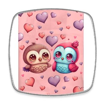Two cute loving birds surrounded with hearts - Square fridge magnet - white - Front