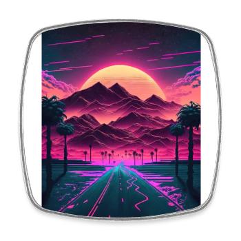 Neon Sunrise Over the Synthwave Mountains - Viereckiger Kühlschrankmagnet - Weiß - Vorne