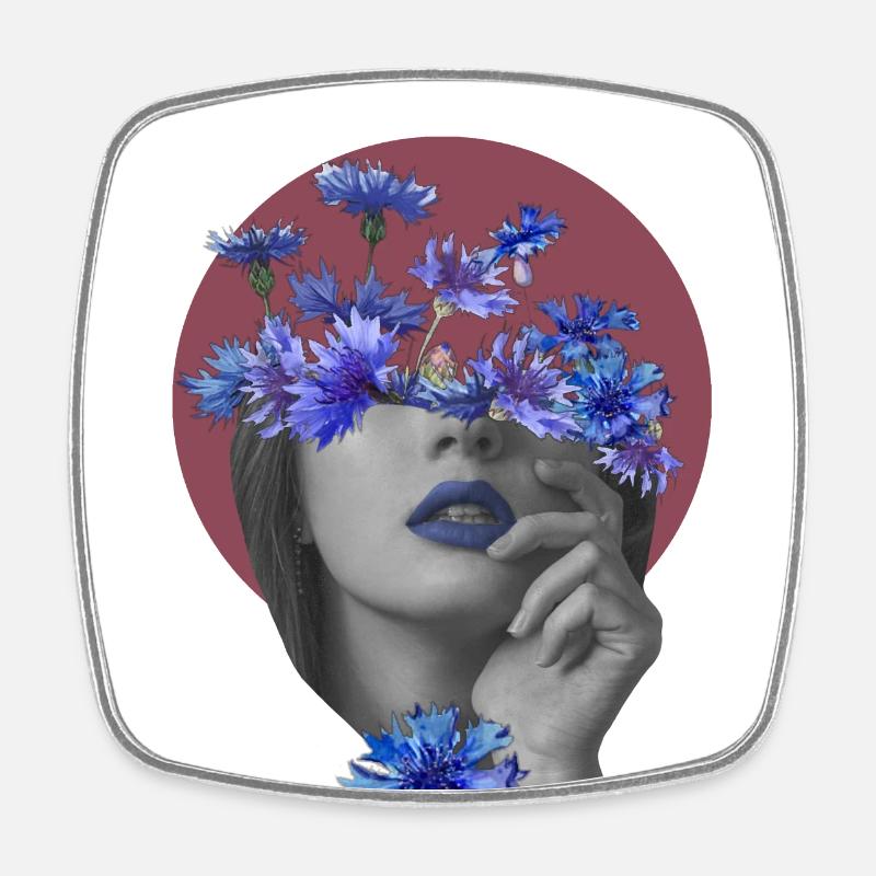 Abstract portrait, cornflowers - Square fridge magnet - white