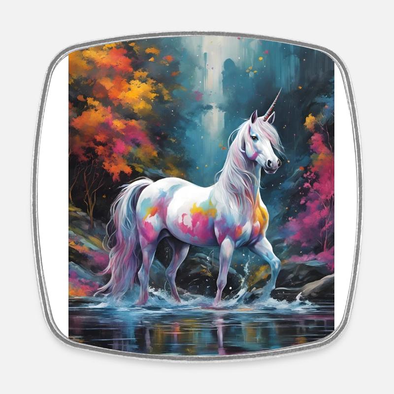 Ein Einhorn mit Farbtupfern - Viereckiger Kühlschrankmagnet - Weiß
