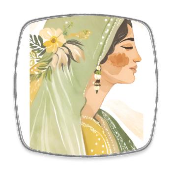 Art minimaliste | Femme au portrait vert - Magnet carré - blanc - Devant