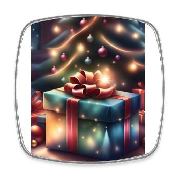 Coffret cadeau festif sous un sapin de Noël - Magnet carré - blanc - Devant