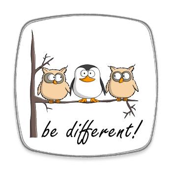 Hibou et pingouin - Magnet carré - blanc - Devant