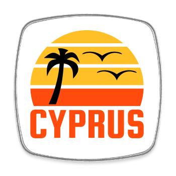 Cyprus (Halbsonne, Palme, zwei Vögel) - Viereckiger Kühlschrankmagnet - Weiß - Vorne