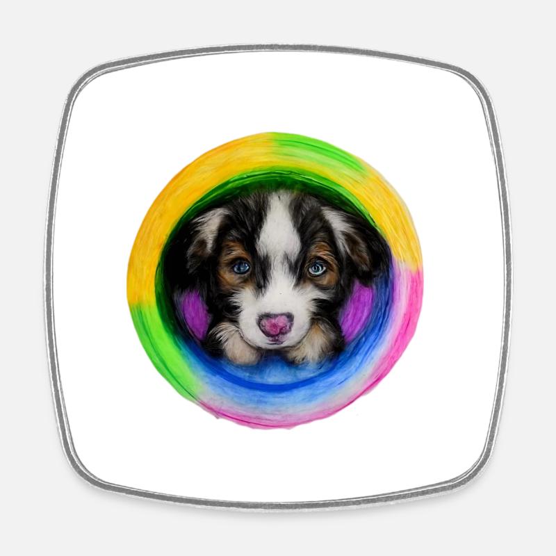 Rainbow Dog Australian Shepherd - Square fridge magnet - white