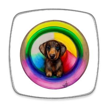 Dackel im Regenbogendesign - Viereckiger Kühlschrankmagnet - Weiß - Vorne