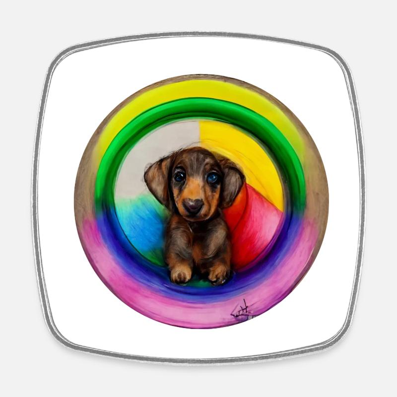 Rainbow Dog Dachshund - Square fridge magnet - white