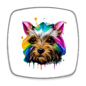 Yorkshire Terrier en couleur - Magnet carré - blanc - Devant