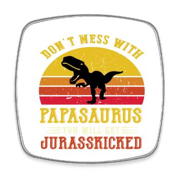 Papasaurus - père, père, fête des pères, cadeau, famille - Magnet carré - blanc - Devant