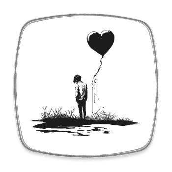 Alleine, Herz, Luftballon, Liebe, Einsam, Minimal - Viereckiger Kühlschrankmagnet - Weiß - Vorne