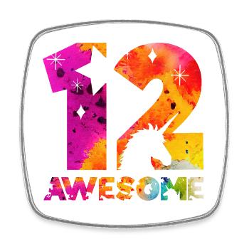 AWESOME 12. GEBURTSTAG EINHORN 12 JAHRE - Viereckiger Kühlschrankmagnet - Weiß - Vorne
