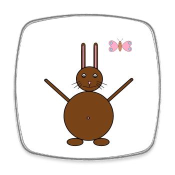 Brauner Hase & rosa/blauer Schmetterling - Viereckiger Kühlschrankmagnet - Weiß - Vorne