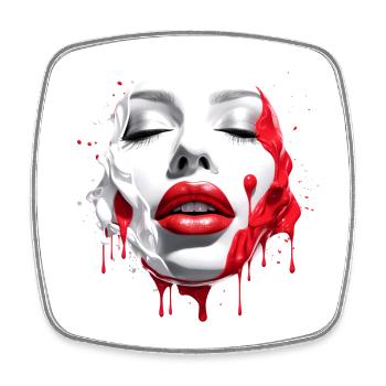 Visage de femme Lèvres rouges - Magnet carré - blanc - Devant