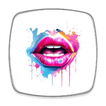 Lèvres colorées embrassant la bouche visage de femme - Magnet carré - blanc - Devant