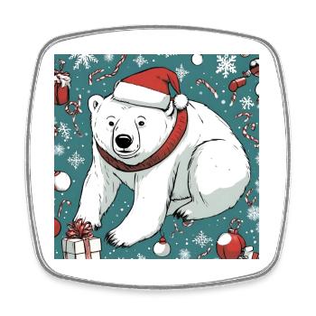 Ours polaire avec bonnet de Père Noël - Magnet carré - blanc - Devant