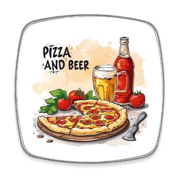 Pizza and Beer Essen Alkohol Lustige Sprüche - Viereckiger Kühlschrankmagnet - Weiß - Vorne