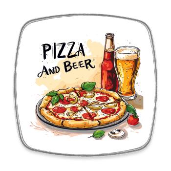 Pizza and Beer Essen Alkohol Lustige Sprüche - Viereckiger Kühlschrankmagnet - Weiß - Vorne