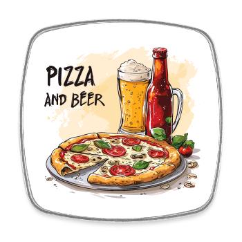 Pizza and Beer Essen Alkohol Lustige Sprüche - Viereckiger Kühlschrankmagnet - Weiß - Vorne