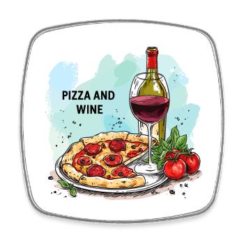 Pizza and Wine Food Alcohol - Square fridge magnet - white - Front