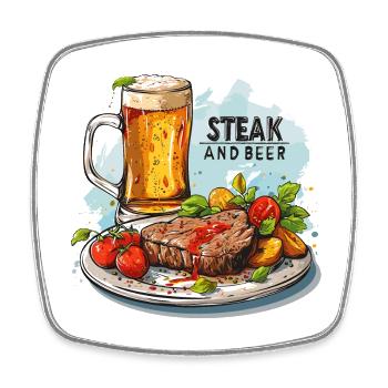 Steak And Beer Essen Alkohol Lustige Sprüche - Viereckiger Kühlschrankmagnet - Weiß - Vorne