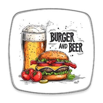 Burger And Beer Essen Alkohol Lustige Sprüche - Viereckiger Kühlschrankmagnet - Weiß - Vorne