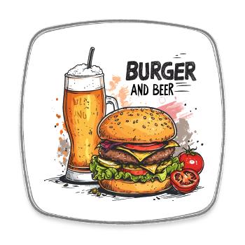 Burger And Beer Essen Alkohol Lustige Sprüche - Viereckiger Kühlschrankmagnet - Weiß - Vorne