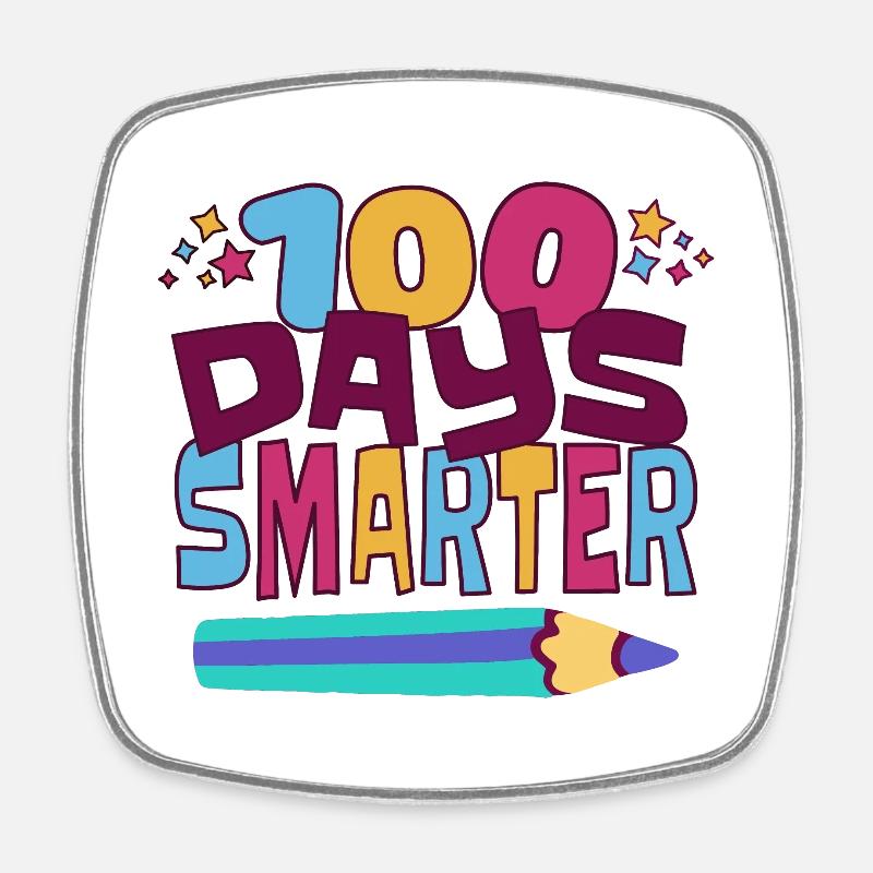 100 Tage schlauer - Viereckiger Kühlschrankmagnet - Weiß