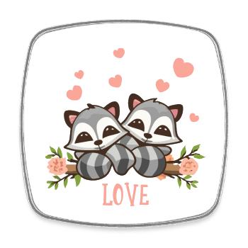 Süße verliebte Waschbären Valentinstag Hochzeit - Viereckiger Kühlschrankmagnet - Weiß - Vorne