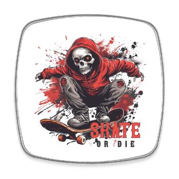 Skelett Totenkopf Skater Skateboarder Skateboard - Viereckiger Kühlschrankmagnet - Weiß - Vorne