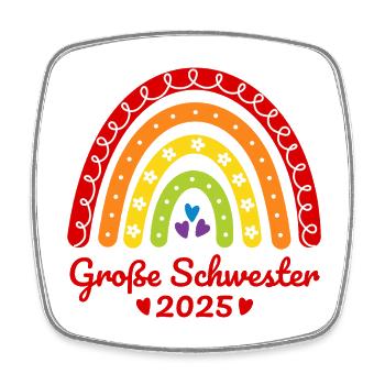Geschwister Boho Regenbogen Große Schwester 2025 - Viereckiger Kühlschrankmagnet - Weiß - Vorne