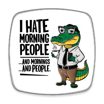 First coffee grumpy crocodile with coffee cup - Square fridge magnet - white - Front