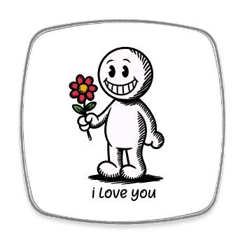 Stick figure with flower I LOVE YOU - Square fridge magnet - white - Front
