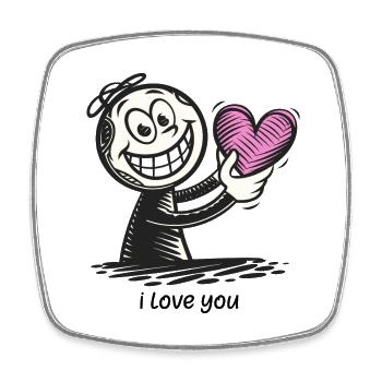 Stick figure with heart I LOVE YOU - Square fridge magnet - white - Front