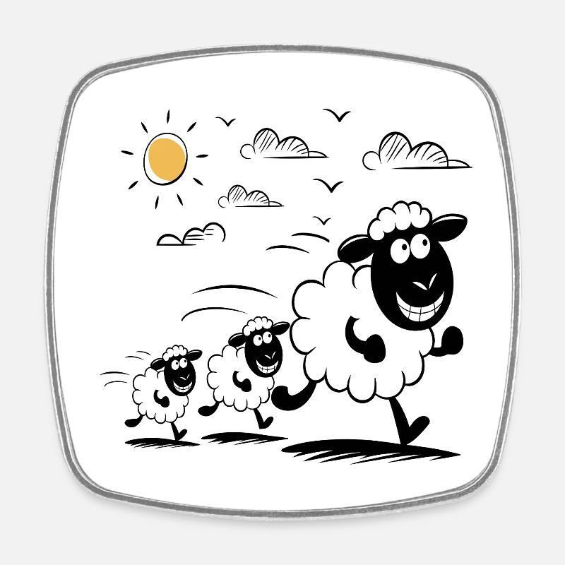 Drôles d’animaux de troupeau de moutons - Magnet carré - blanc