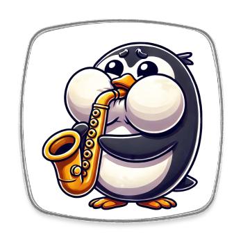 Penguin Saxophone Classical Music Thick Cheeks - Square fridge magnet - white - Front