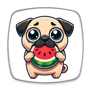 Funny Pug Watermelon Summer Cartoon - Square fridge magnet - white - Front