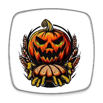 Halloween Kürbis mit Bäckermütze und Brot - Viereckiger Kühlschrankmagnet - Weiß - Vorne