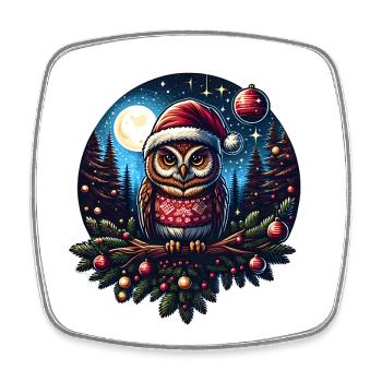 Weihnachtseule im Winterwald - Viereckiger Kühlschrankmagnet - Weiß - Vorne