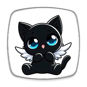 Schwarze Katze Engel Flügel Süß Cartoon - Viereckiger Kühlschrankmagnet - Weiß - Vorne