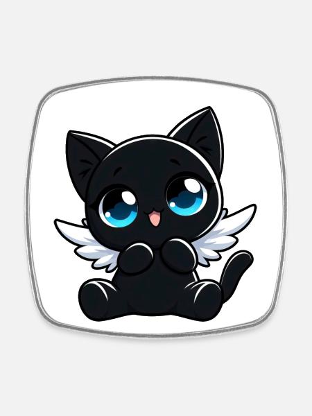 Schwarze Katze Engel Flügel Süß Cartoon - Viereckiger Kühlschrankmagnet - Weiß